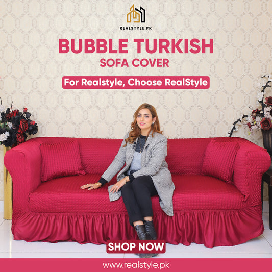 RUFFELED SUR SUCKER TURKISH SOFA COVER - Maroon