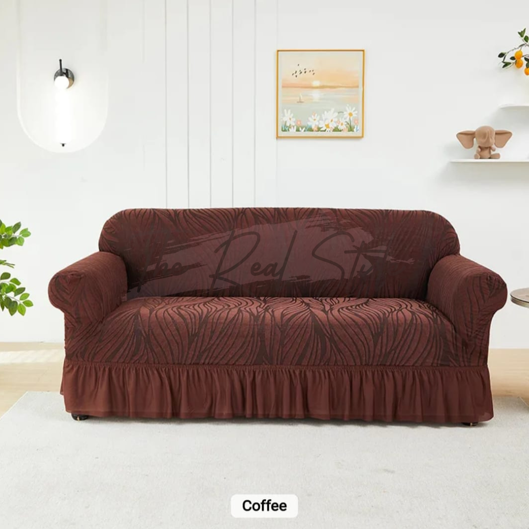 Zebra Velvet Stripe Sofa Cover - Coffee