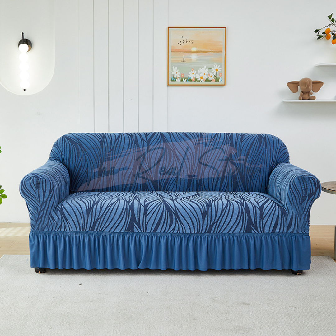 Zebra Velvet Stripe Sofa Cover - Blue