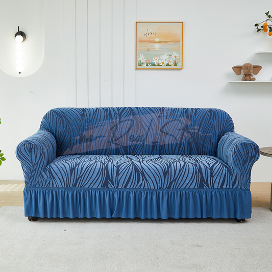 Zebra Velvet Stripe Sofa Cover - Blue