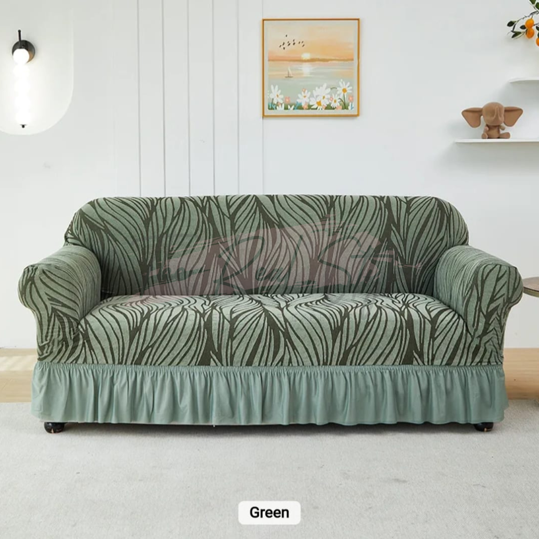Zebra Velvet Stripe Sofa Cover - Green