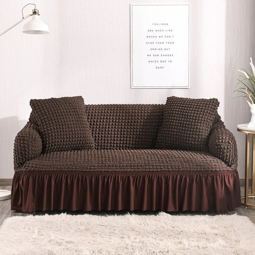 RUFFELED SUR SUCKER TURKISH SOFA COVER - Chocolate Brown