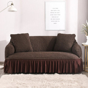 RUFFELED SUR SUCKER TURKISH SOFA COVER - Chocolate Brown