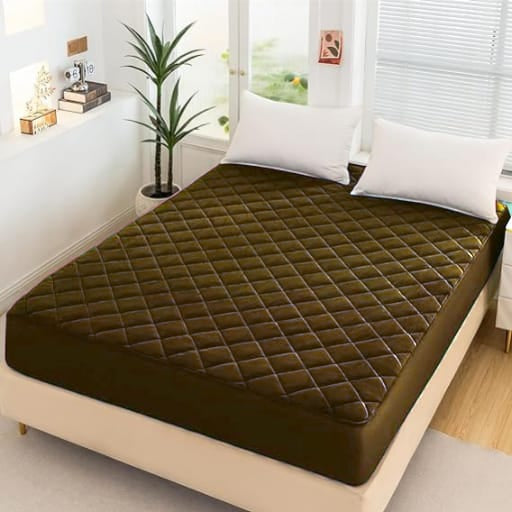 Cotton Quilted Waterproof Mattress Cover - Brown