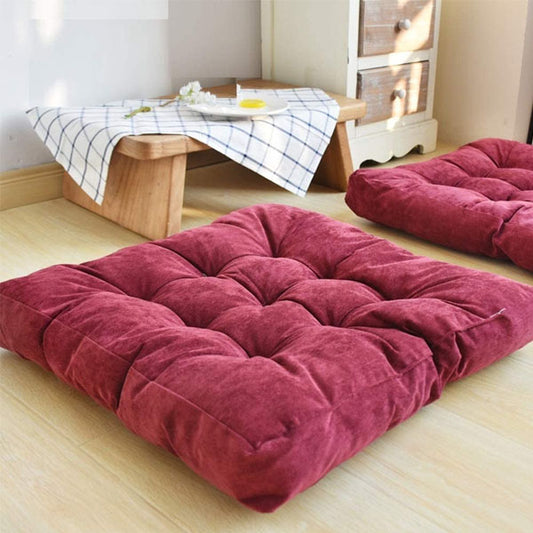 Velvet Square Floor Cushions With Ball Fiber Filling (2 Pieces) - Maroon