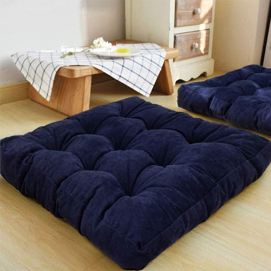 Velvet Square Floor Cushions With Ball Fiber Filling (2 Pieces) - Blue