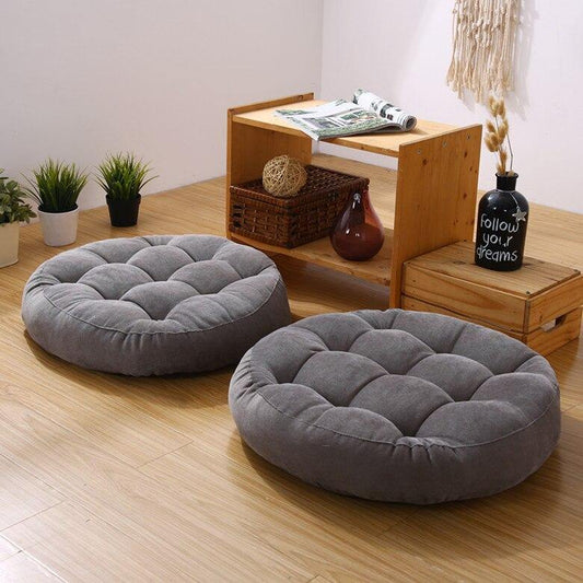 Velvet Round Floor Cushions With Ball Fiber Filling (2 Pieces) - Grey