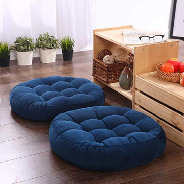 Velvet Round Floor Cushions With Ball Fiber Filling (2 Pieces) - Blue