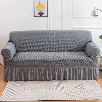 RUFFELED SUR SUCKER TURKISH SOFA COVER - Light Grey