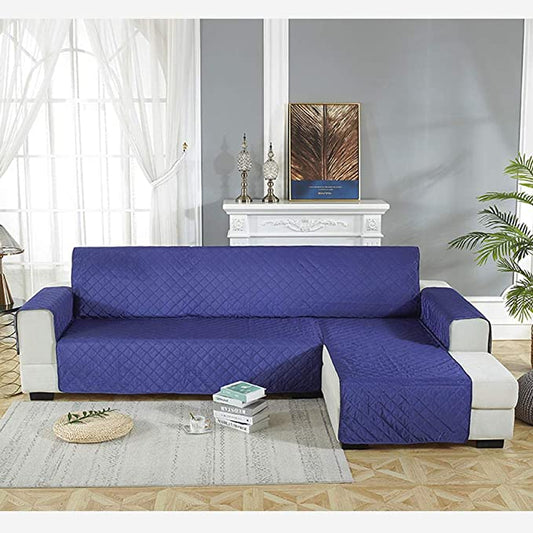 COTTON QUILTED L-SHAPE SOFA RUNNER - SOFA COAT (Blue)