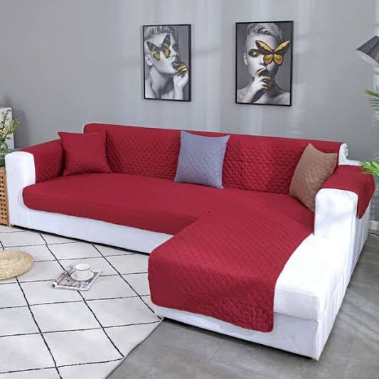 COTTON QUILTED L-SHAPE SOFA RUNNER - SOFA COAT (Red)