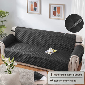 WATERPROOF COTTON QUILTED SOFA COVER - SOFA RUNNERS (Black)