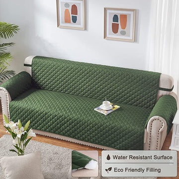 WATERPROOF COTTON QUILTED SOFA COVER - SOFA RUNNERS (Green)